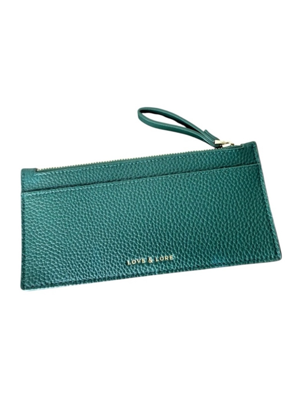 LOVE & LORE Dark Forest Green Pebbled Card Holder Wallet Money Coin Purse Zipper